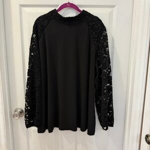 Susan Graver Women's Plus Size 3X Black Lace Long Sleeve Mock Neck Top Stretch